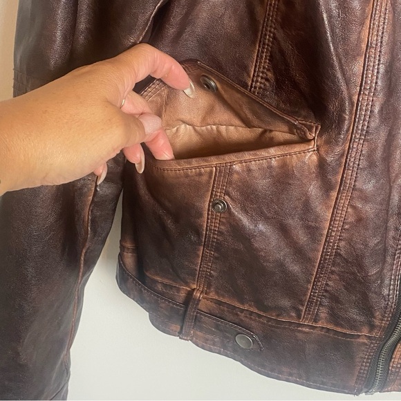 Kut from the Kloth Vegan Leather Jacket Burnout Brown Full Zip Moto Medi… - Picture 10 of 12